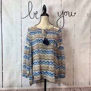 Sundance 100% Silk Blue Tan Boho Blouse NWT Small